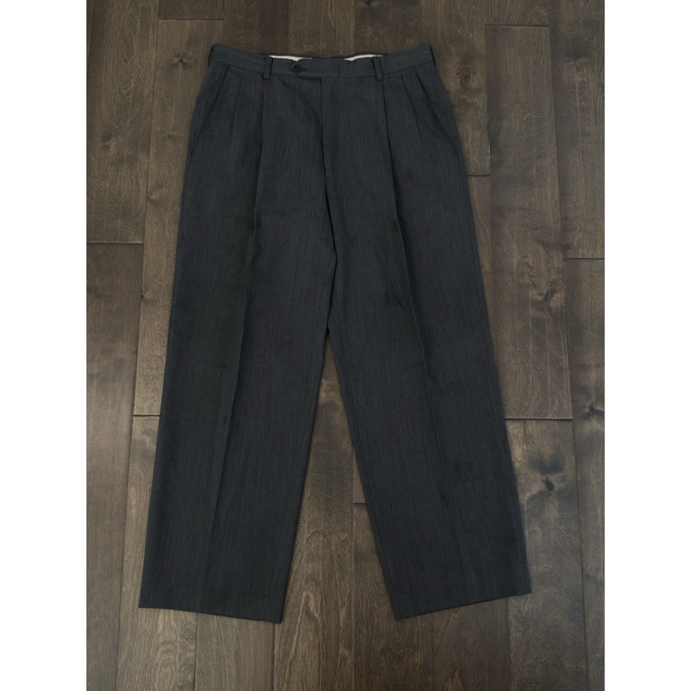 Hart Schaffner Marx Mens Dark Grey Wool Pleated Dress Pants Size 33X29 Super 100